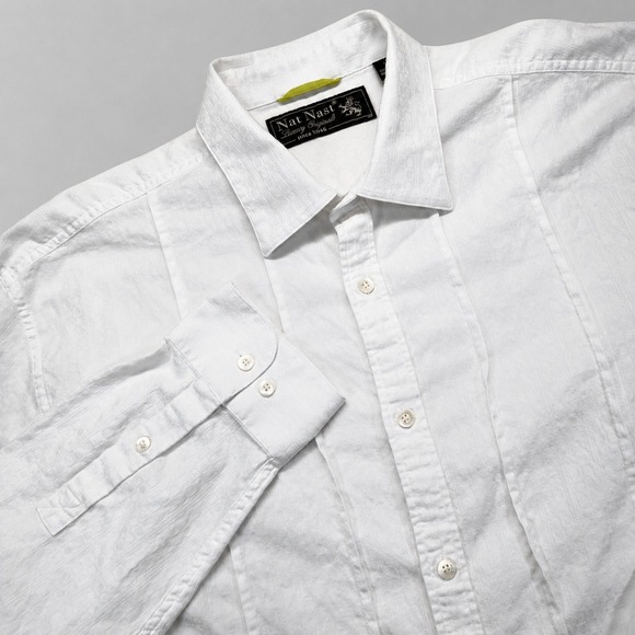 Nat Nast Other - Nat Nast Dress Shirt Mens XL White Geometric Cotton Long Sleeve Luxury Originals